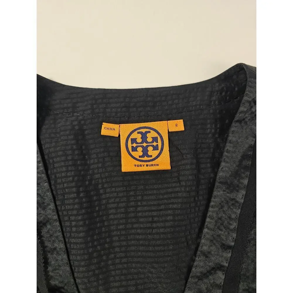 Tory Burch Black Satin Gothic Raglan Peasant Top Small